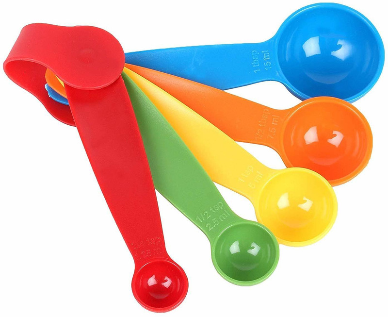 heavan Set Of 5 Multicolor Cooking Baking Measuring/Measure/Measurement Spoons With Teaspoons, Tablespoons & Metric Measurements. Plastic Measuring Spoon Set(Pack of 5)