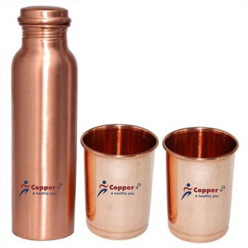 Copper + COPPER BOTTLE GIFT SET 1000 ml Copper Bottle(Pack of 3, Brown)