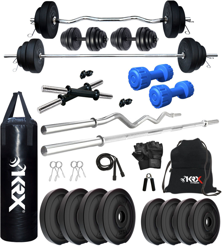KRX 40 kg PVC 343 with Unfilled Punching Bag & PVC Dumbbells Home Gym Combo