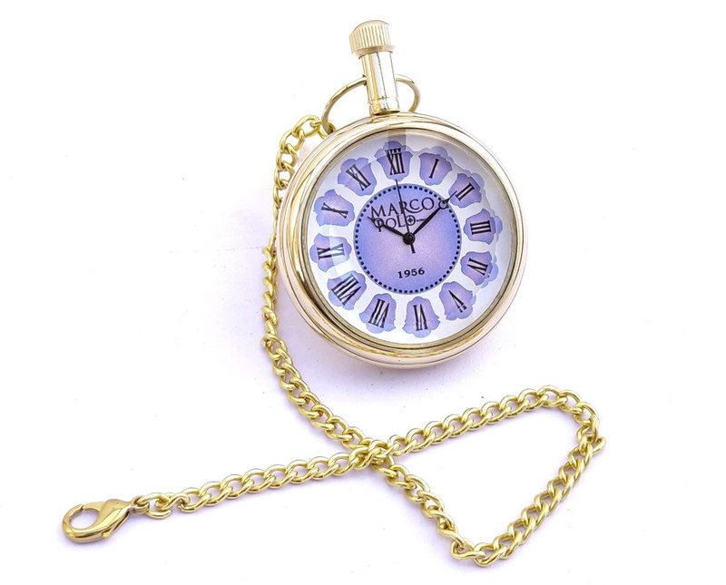 k.v handicrafts ClassicMarco Polo 1956 Yellow Color Watch Dial - Antique Indian Look Gandhi Watch / Pocket Watch with Long Chain By- K V Handicraft KVH-0082 Brass Finish Brass Pocket Watch Chain