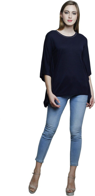 Trendsnu Solid Cotton Viscose Blend Women Kaftan