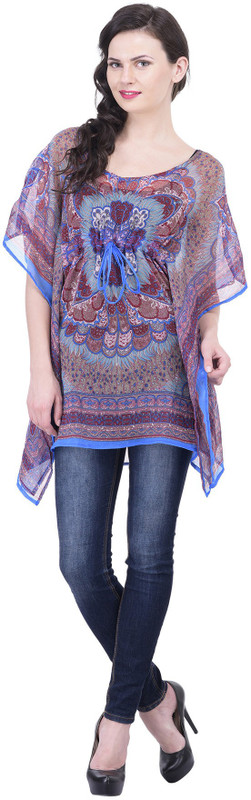 Trendif Graphic Print Poly Wrinkle Chiffon Women Kaftan