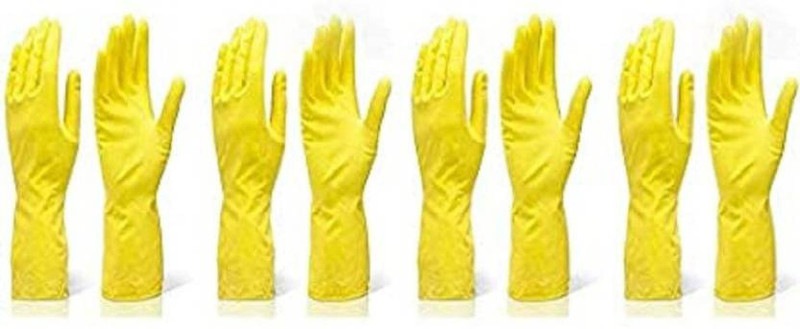 Toyazo Reusable Rubber Hand Gloves for Washing, Cleaning Kitchen and Garden (Ivory) Pack Of 4 Pair In 8 Pices Gloves Gardening Shoulder Glove Gardening Shoulder Glove