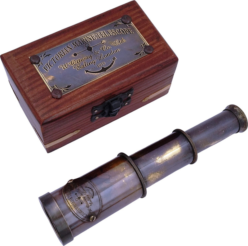 Shoptreed 6" Antique Commando Nautical Marine Brass Telescope with Wood Box Catadioptric Telescope(Manual Tracking)