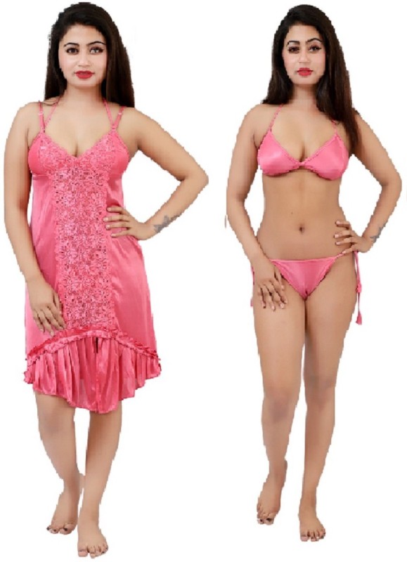 Divine Paridhaan Women Robe and Lingerie Set(Pink)