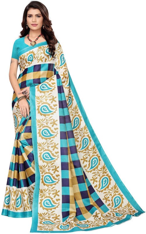 DESIMISSKART Printed Mysore Silk Blend, Art Silk Saree(Light Blue, Beige)