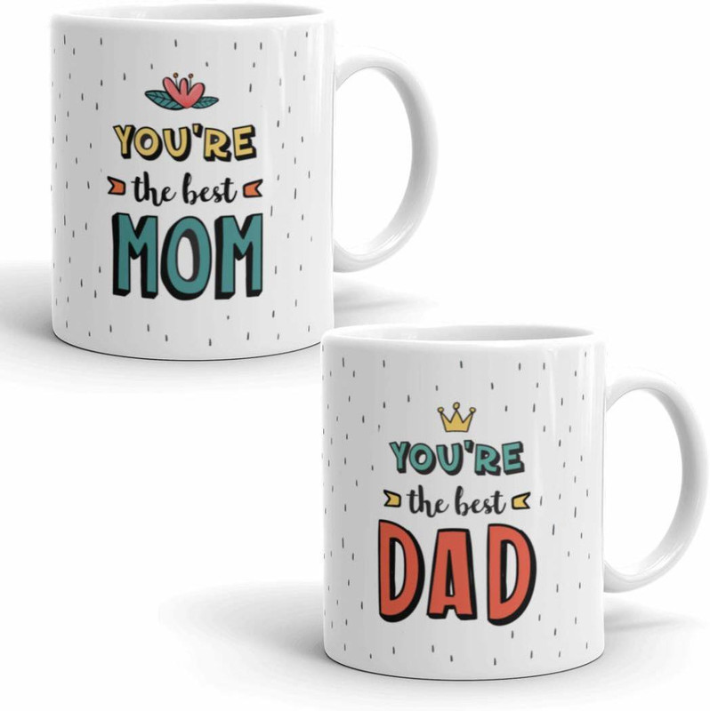 WINGS MART "You are Best Mom Dad" 330 ml Set of 2 Gift for Anniversary, Mothers Day Ceramic Coffee Mug(330 ml, Pack of 2)