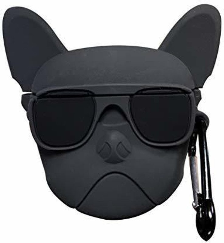 MOBILOVE Pouch for Apple AirPods 1 & 2 | Cute 3D Bulldog Animal Cartoon Character Silicon Case Cover With Keychain(Black, Silicon, Pack of: 1)