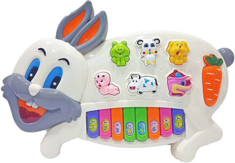 Sagar Enterprises Rabbit Musical Piano with Music, Animal Sounds and Flashing Lights Toy for Kids, White(Multicolor)