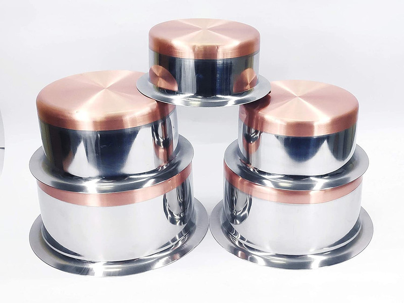 Neerdhar 5 Pc(s) Copper Bottom Tope Stainless Steel for Storing/Boiling Milk Patila Set (0.9 L, 1.4 L, 1.9 L, 2.4 L, 2.9 L) Tope/Bhagona/Patila Set 0.9 L, 1.4 L, 1.9 L, 2.4 L, 2.9 L capacity 17 cm diameter(Stainless Steel)