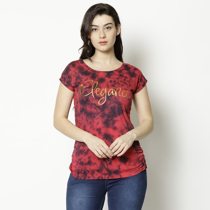 V2 Retail Limited Casual Half Sleeve Printed Women Red Top
