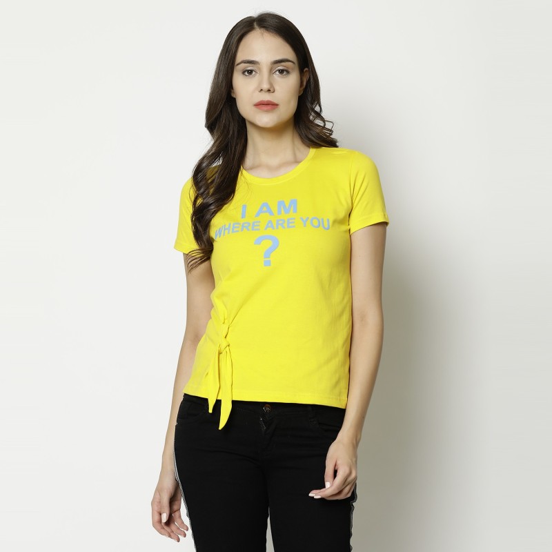 V2 Retail Limited Party Short Sleeve Printed Women Yellow Top