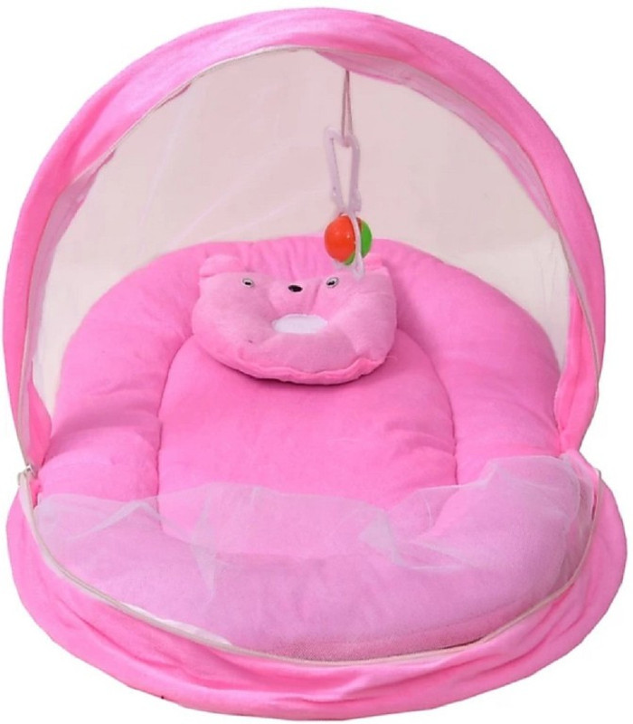 croox New Born baby bedding set with protective mosquito net, cute pillow and folding Pure Cotton mattress Convertible Standard(Fabric, Multicolor)