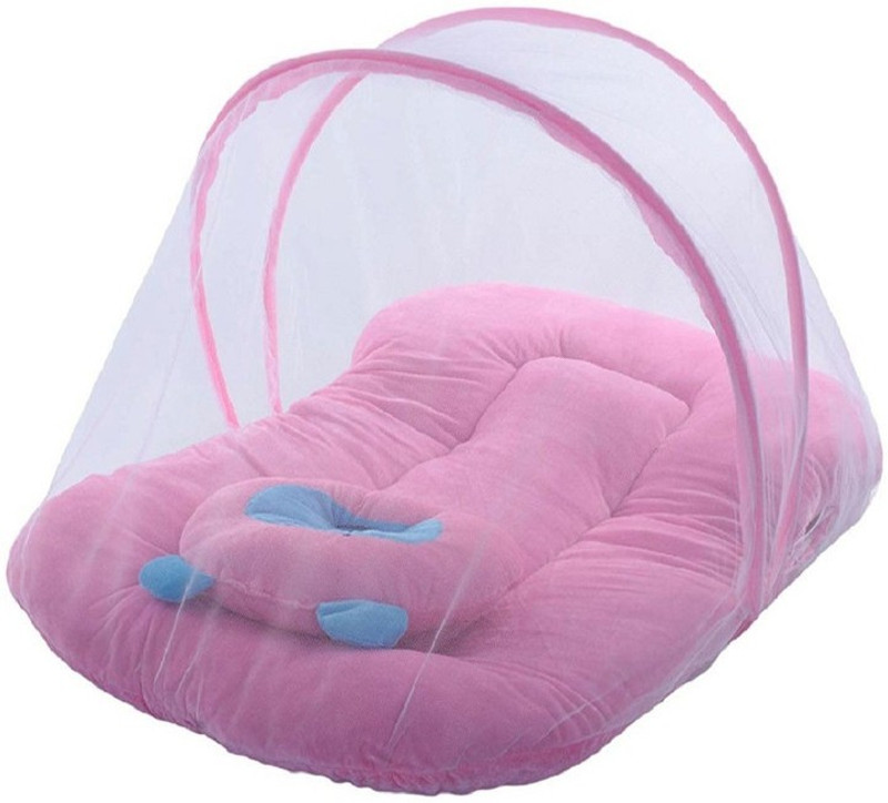 croox New Born baby bedding set with protective mosquito net, cute pillow and folding Pure Cotton mattress Convertible Standard(Fabric, Multicolor)