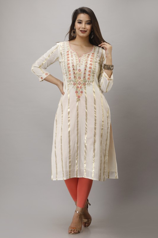 Aaysa Women Embroidered, Striped Straight Kurta(Multicolor)
