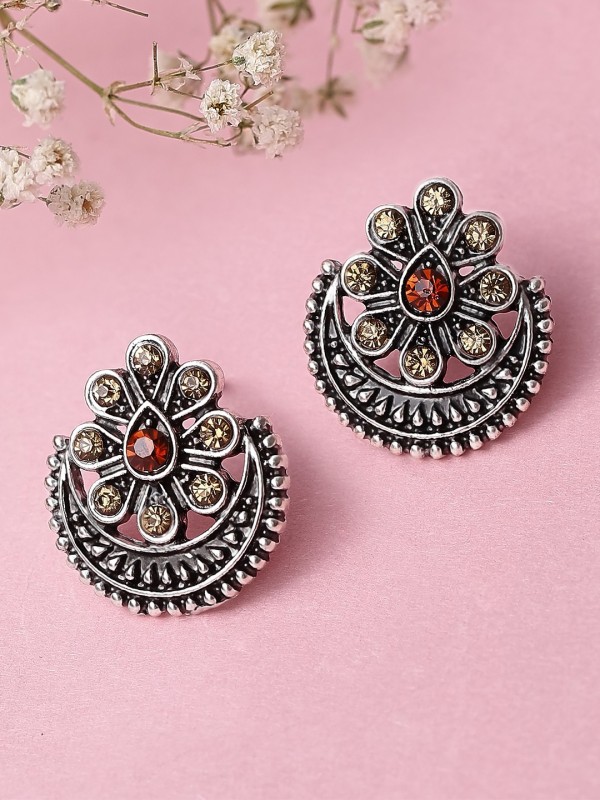 Rubans Rubans Silver Plated Oxidised Handcrafted Color Stone Stud Earrings Alloy Stud...