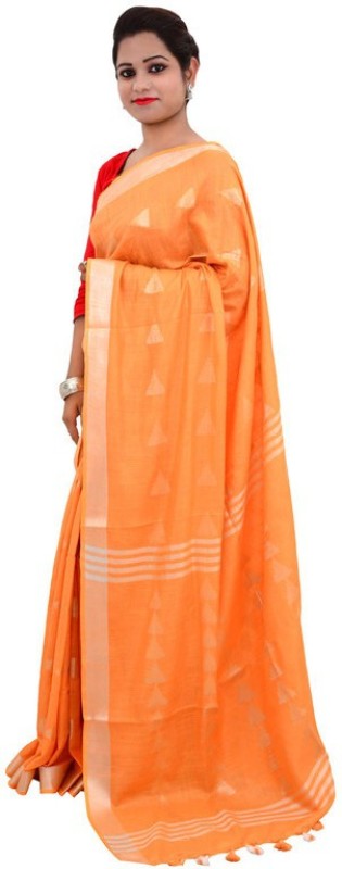 Walk heart Self Design Bhagalpuri Cotton Linen Blend Saree(Orange)