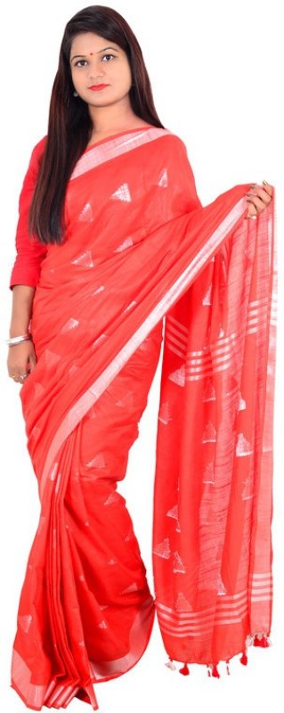 Walk heart Self Design Bhagalpuri Cotton Linen Blend Saree(Red)
