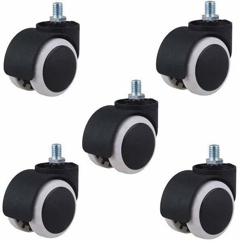 RAJCHEIF Twin Castor black&white Wheels Threaded Set of 5 pcs for revolving Chairs and Other revolving Products. 100% Nylon ABS Material Assurance. Appliance Furniture Caster(Pack of5)