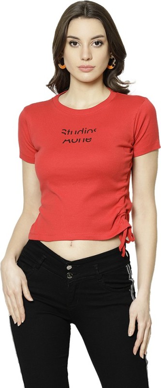 V2 Retail Limited Casual Half Sleeve Printed Women Red Top