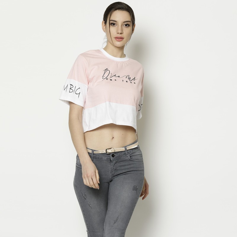 V2 Retail Limited Casual Half Sleeve Printed Women Pink Top