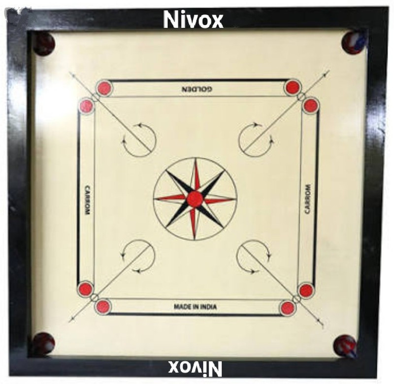 NIVOX Lyptus Wooden Round Pocket & Coins, Striker and Powder (32 x 32 Inch) 81.28 cm Carrom Board(Black)