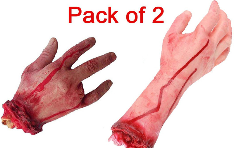 Sage Square Combo of Fake Cosmetic Bloody Arm Hand for Prank Halloween Party Props Cosplay Decorations (Set of 2) (Long Hand & Short Hand with Broken Finger) Bloody Arm Hand Gag Toy