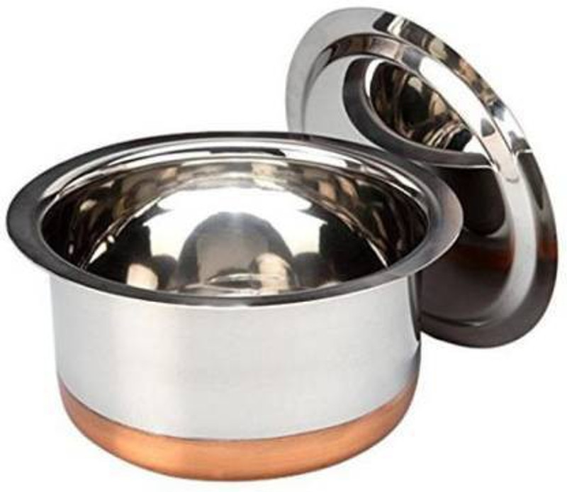 Namo International Stainless Steel Copper Base Patila with Lid Tope/Bhagona/Patila with Lid 2 L capacity 22 cm diameter(Stainless Steel, Copper)