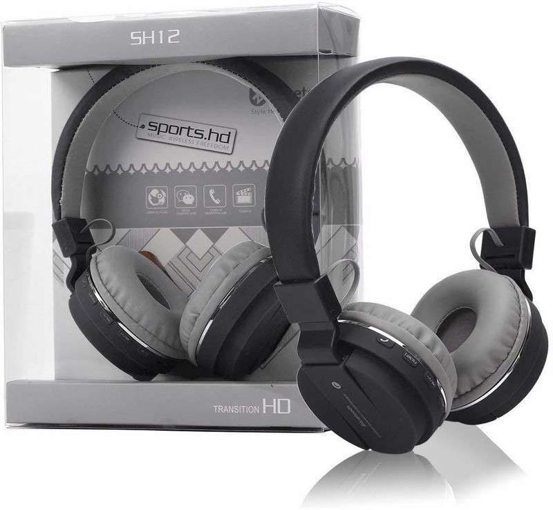 Ekdant SH12 Wireless Bluetooth Overhead Headphone Grey Bluetooth(Grey, On the Ear)
