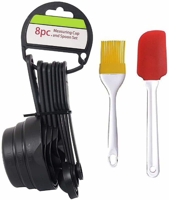 SEASPIRIT 8Pcs Black Measuring Cups and Spoons Set, Silicone Series Spatula and Brush Set Kitchen Tool Set(Brush, Spatula)