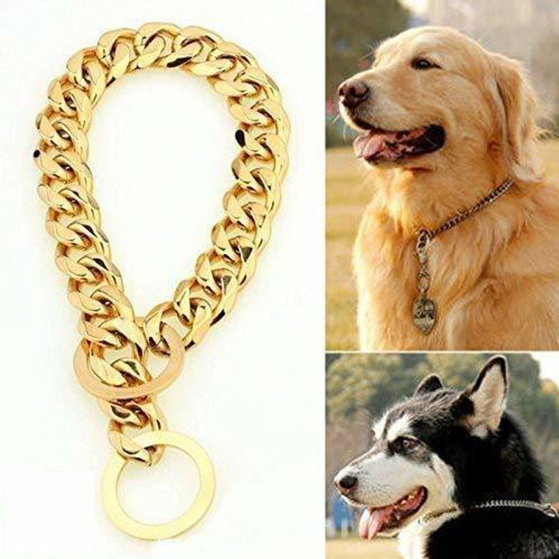 Rvpaws Brass Grinder Design Dog Choke Chain Training Collar -30 Inch/1.5 cm Plain Dog Collar Charm(Golden, Round)