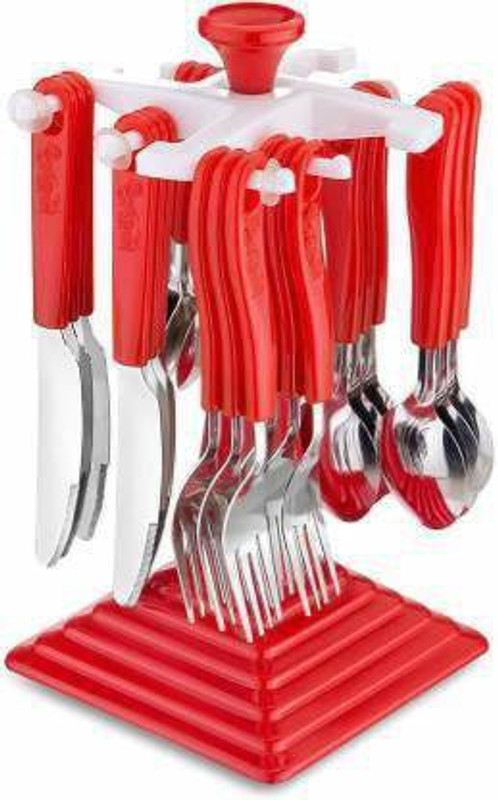 HOTVALLY Premium 24 Pcs Cutlery Set with Revolving Stand Plastic And Stainless Steel Cutlery Set With Revolving Stand Plastic Cutlery Set(Pack of 1)