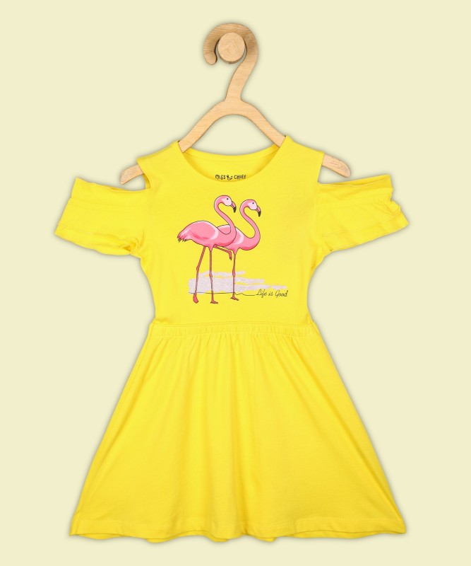 Miss & Chief Girls Midi/Knee Length Casual Dress(Yellow, Fashion Sleeve)