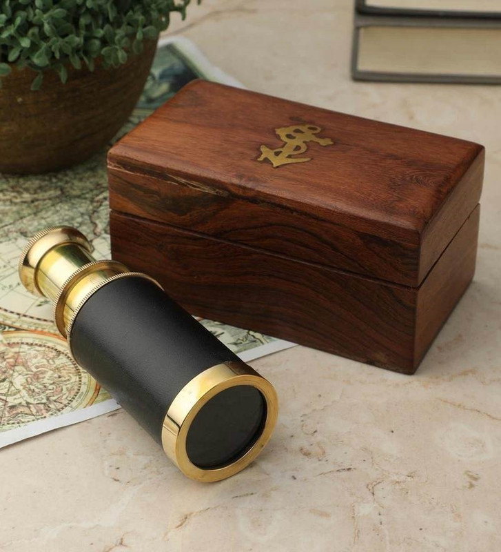 Exim Decor Brass Telescope Showpiece with Sheesham Wood Box Catadioptric Telescope(Manual Tracking)