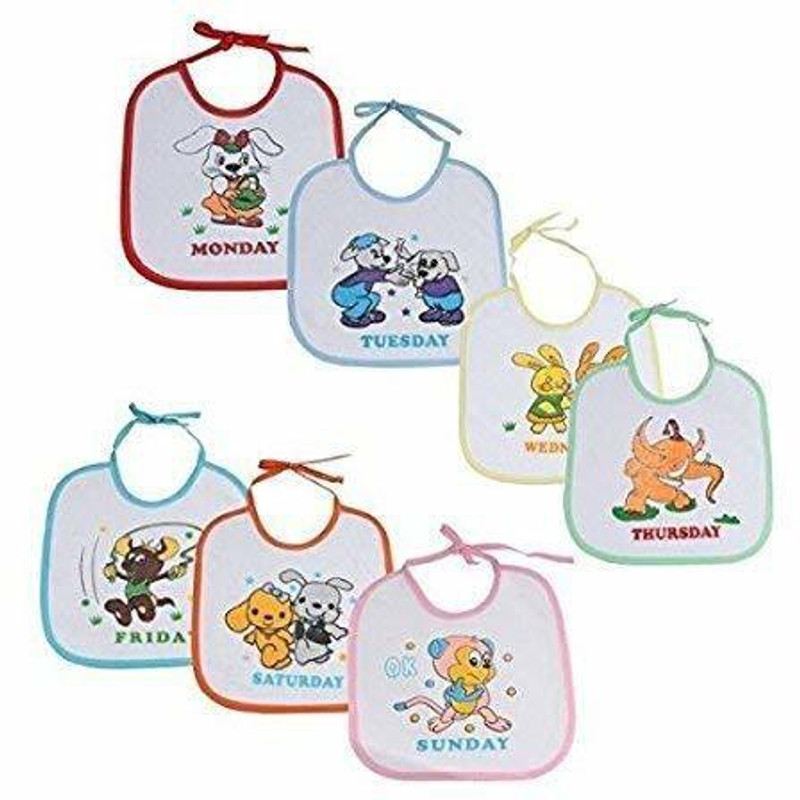 Little Warriors Cotton bib/Bibs Waterproof Cotton Apron Baby boy/Girl Weekdays tie Knot Bib Set 7 Pieces(Multicolor)