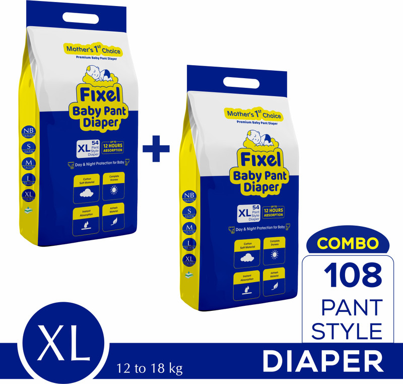 fixel new Extra Absorb extra long Size Diapers Pants Combo Pack Of 2 - XL(108 Pieces)