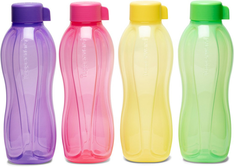 TUPPERWARE Aquasafe Round Bottle 1000 ml Plastic Bottle(Pack of 4, Pink, Yellow, Purple, Green)