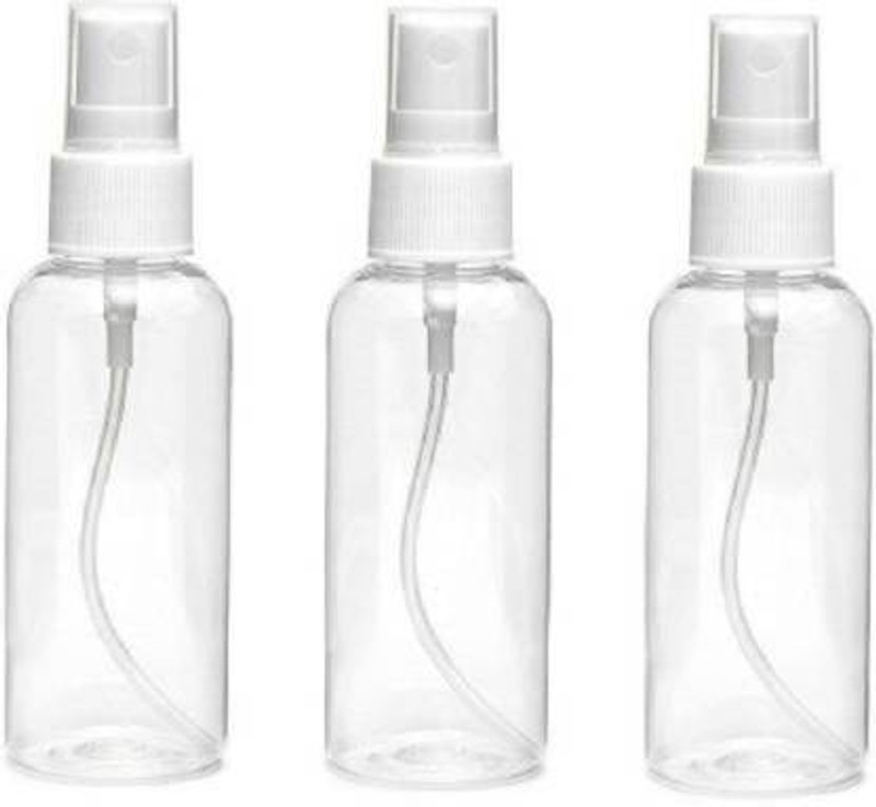 RACCOON Transparent Spray Bottle Mist Sprayer 100 ml Bottle 100 ml Plastic Spray Bottle(Pack of 3, Clear)