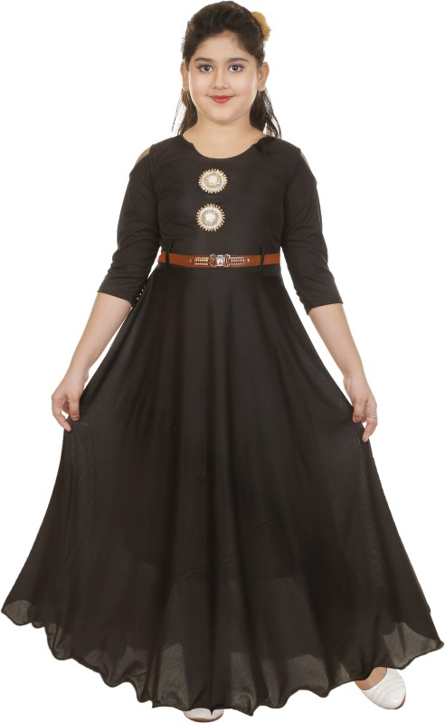 FTC FASHIONS Girls Maxi/Full Length Party Dress(Black, 3/4 Sleeve)