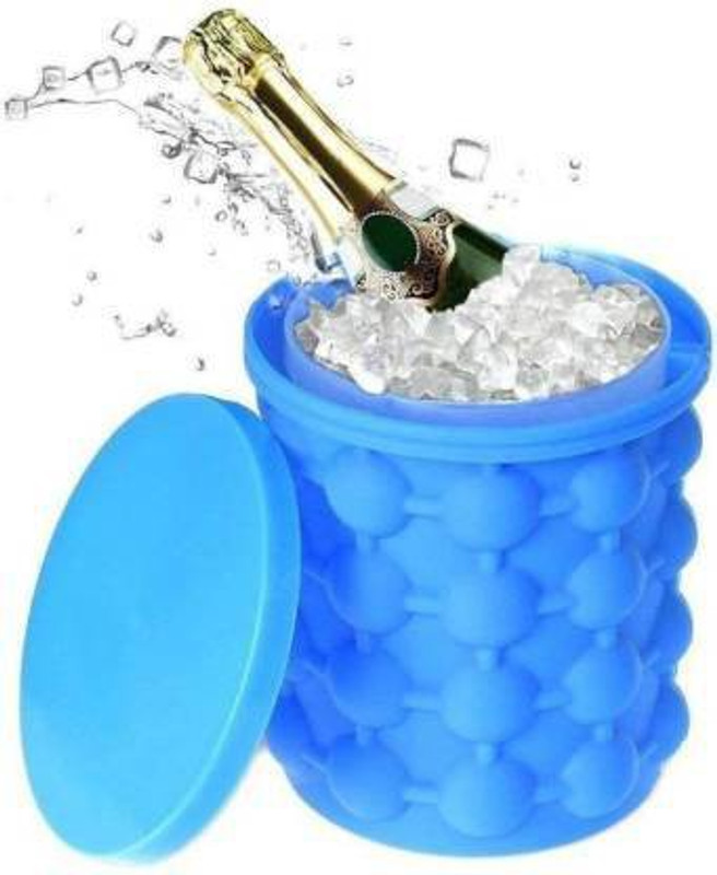 FosCadit 1 L Silicone Ice Bucket,Large Silicone Ice Bucket & Ice Mold with lid Ice Bucket(Blue)