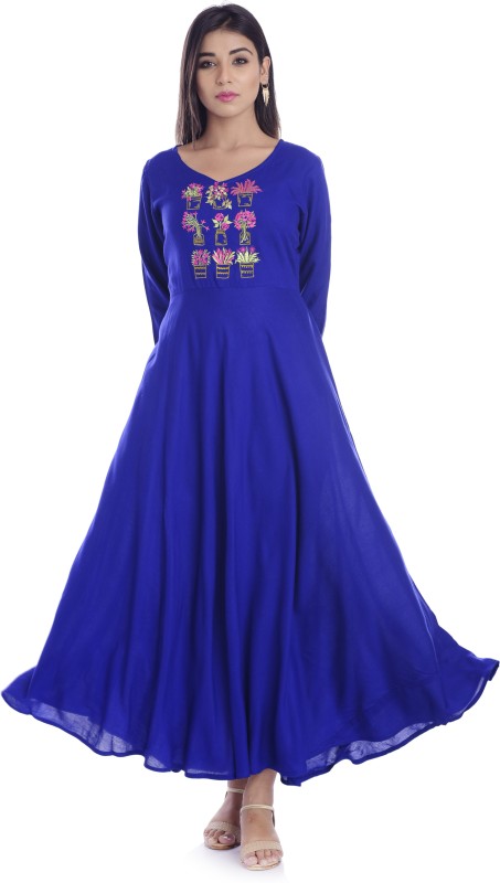 DIVYANSHI FASHIONS Women Embroidered Gown Kurta(Blue)