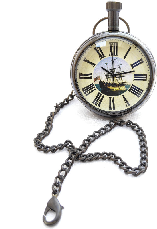 k.v handicrafts Analog Brass Antique Finish 2 inch Gandhi Watch/Pocket Watch with Long Chain (Queen Victoria) Premium Gift Product kvh00319 Brass Antique Finish Brass Pocket Watch Chain
