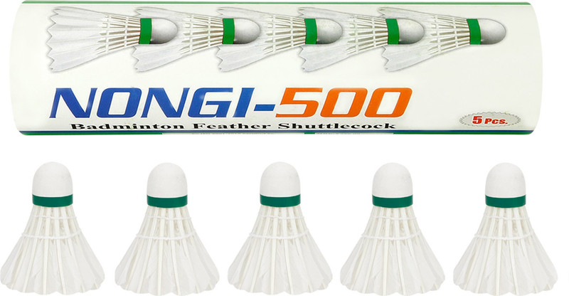 Nongi 500 Feather Shuttle  - White(Medium Slow, 76, Pack of 5)