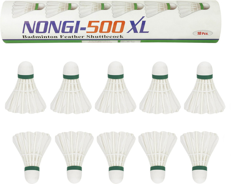 Nongi 500 XL Feather Shuttle - White(Medium Slow, 76, Pack of 10)