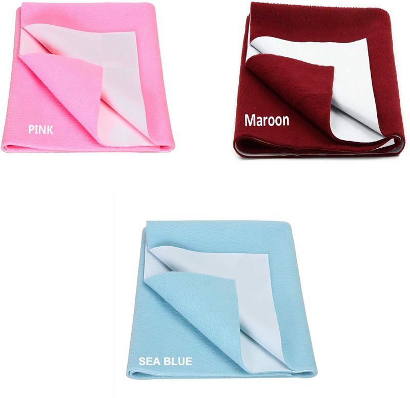 Cozzy Life Cotton Baby Bed Protecting Mat(Pink & Maroon & Sea Blue, Pack of 3, Small)