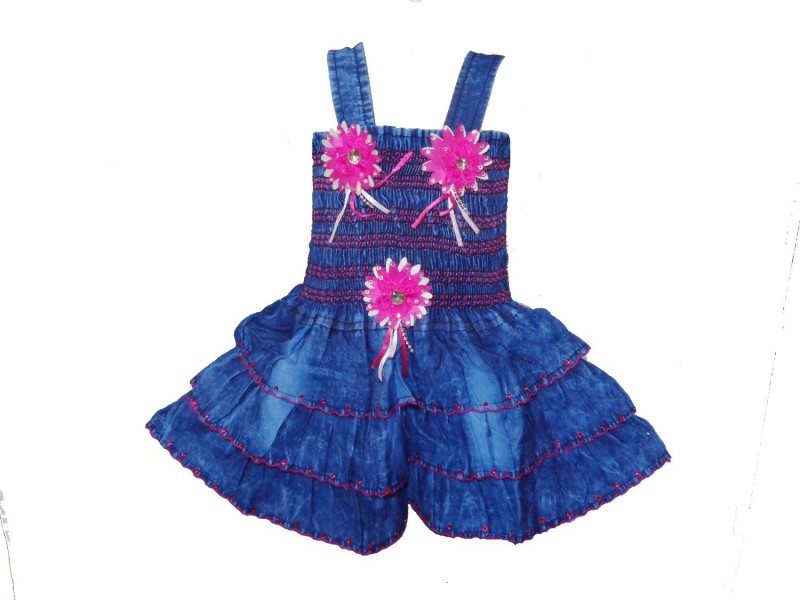 paras pooja garments Girls Midi/Knee Length Party Dress(Multicolor, Sleeveless)