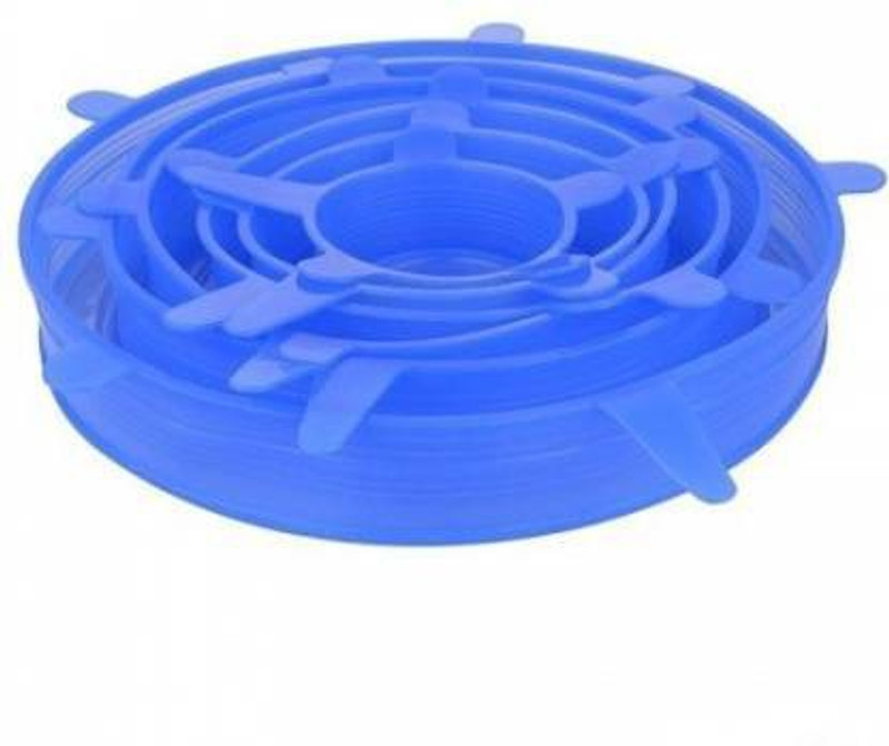 Eopzo Silicone Blue 6 Lids Stretchable Cover for Bowls, Bottles, Food, Glass Cups Use in Microwave Small | Large|Medium Size Set of 6 5 inch Lid Set, Pack of 6(Silicone)