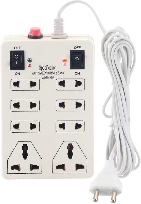 Pennon Mini Strip 8+2|8 Sockets 2 Switches(Cord Length:- 2 Meters) 8  Socket Extension Boards(White, 2 m)
