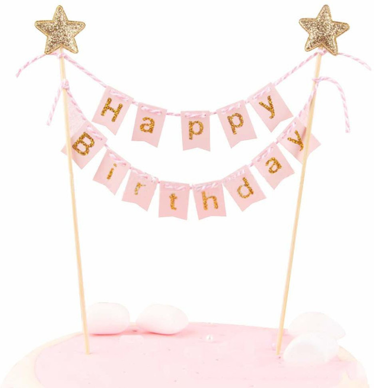 Hippity Hop Happy Birthday Cake Topper Pink Banner Bunting Cake Topper(pink Pack of 1)