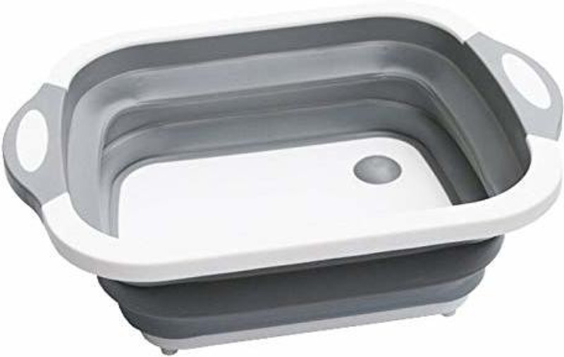 Vastarpara Fplas Eco-FriendlyMulti Functional Fold Cutting Board Kitchen Silicone Dish Tub Kitchen Storage Basket Portable Camper Strainer Washing and Draining Vegetable Fruit Washing Basket Silicone Cutting Board(Grey, White Pack of 1 Dishwasher Safe)